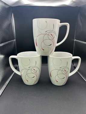 Corelle Coordinates Splendor Mugs Set of 3 - Red & Grey Swirl 12oz Coffee Tea